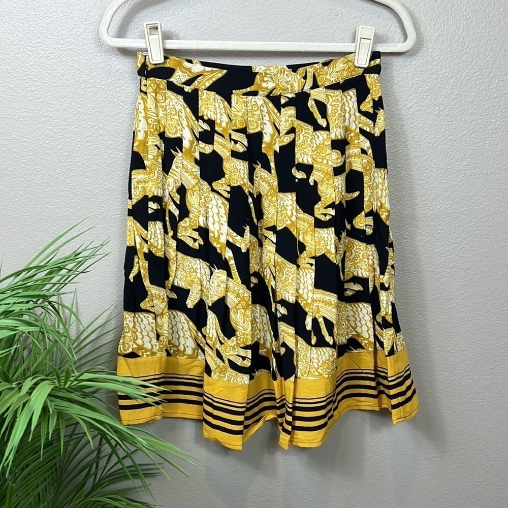 Maeve Anthropologie Pleated Skirt 2 Black Gold Horse - Picture 5 of 7